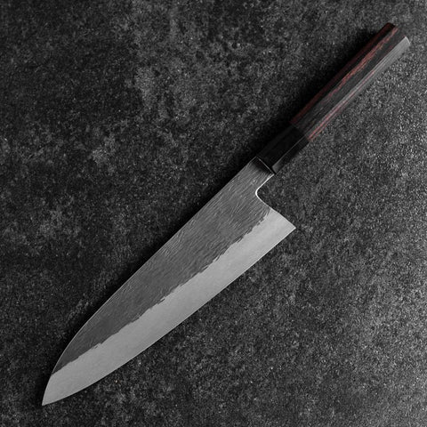 Gyuto White Steel #1 Kurouchi Tsuchime Buffalo Ebony Handle 210mm-[Musashi]-[Japanese-Kitchen-Knives]