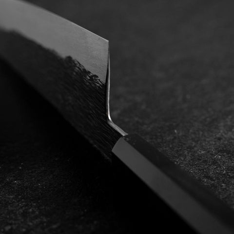 Gyuto White Steel #1 Kurouchi Tsuchime Buffalo Ebony Handle 210mm-[Musashi]-[Japanese-Kitchen-Knives]