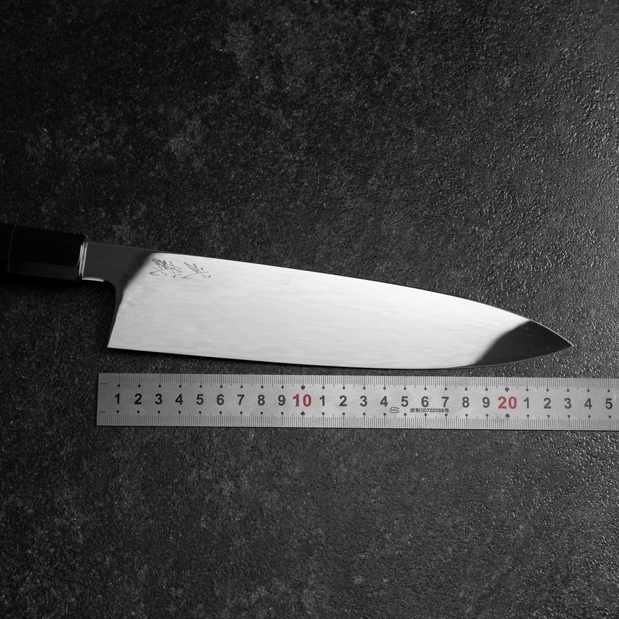 牛刀 白一水本焼 月富士 鏡面 黒檀水牛柄 240mm – MUSASHI