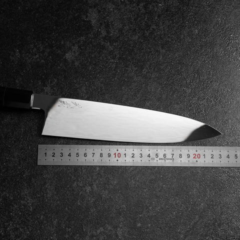 Gyuto White Steel #1 Mirror Moon-Fuji Water Honyaki Buffalo Ebony Handle With Sheath 240mm (9.4”)-[Musashi]-[Japanese-Kitchen-Knives]