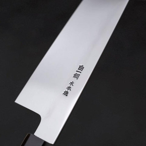 Gyuto White Steel #1 Mirror Water Honyaki Buffalo Ebony Handle With Sheath 210mm (8.3”)-[Musashi]-[Japanese-Kitchen-Knives]