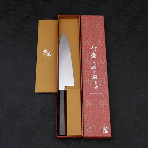 Gyuto White Steel #1 Mirror Water Honyaki Buffalo Ebony Handle With Sheath 210mm (8.3”)-[Musashi]-[Japanese-Kitchen-Knives]