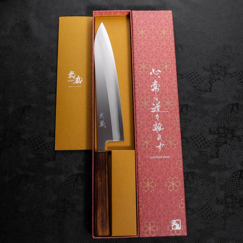 Gyuto White Steel #1 Polished Sumi Urushi Handle 240mm (9.4”)-[Musashi]-[Japanese-Kitchen-Knives]