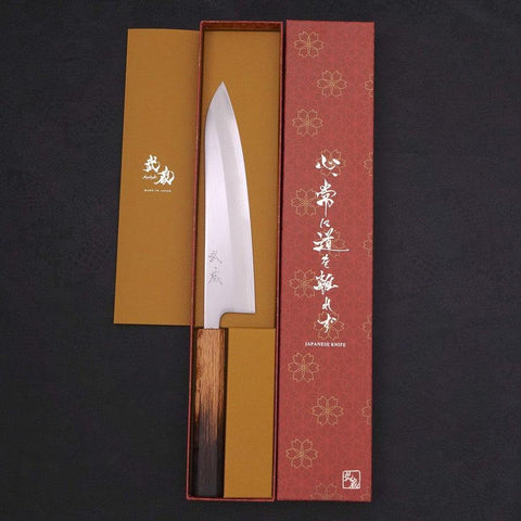 Gyuto White Steel #1 Polished Yaki Urushi Handle 210mm (8.3”)-[Musashi]-[Japanese-Kitchen-Knives]