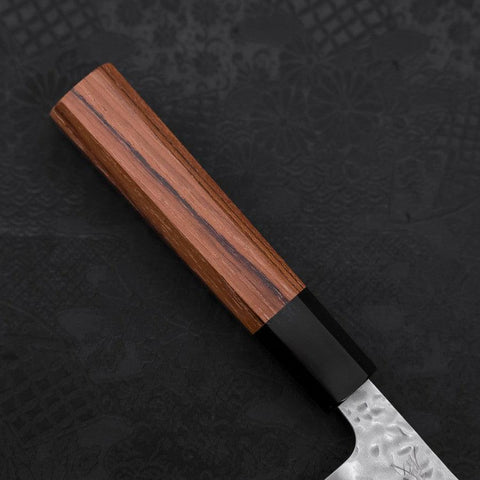 Gyuto White Steel #1 Stainless Clad Tsuchime Buffalo Teak Handle 180mm (7”)-[Musashi]-[Japanese-Kitchen-Knives]