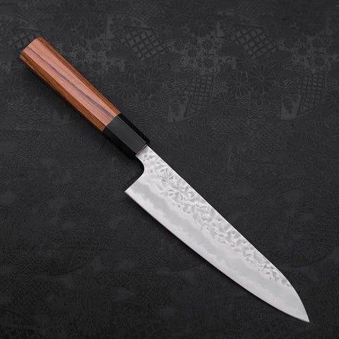 Gyuto White Steel #1 Stainless Clad Tsuchime Buffalo Teak Handle 180mm (7”)-[Musashi]-[Japanese-Kitchen-Knives]
