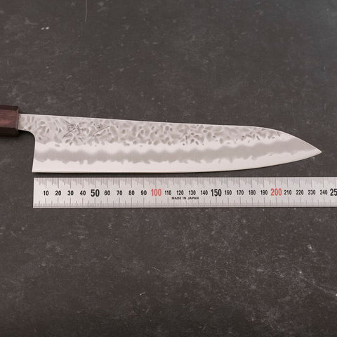 Gyuto White Steel #1 Stainless Clad Tsuchime Purple Urushi Handle 240mm (9.4”)-[Musashi]-[Japanese-Kitchen-Knives]
