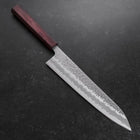 Gyuto White Steel #1 Stainless Clad Tsuchime Purple Urushi Handle 240mm (9.4”)-[Musashi]-[Japanese-Kitchen-Knives]