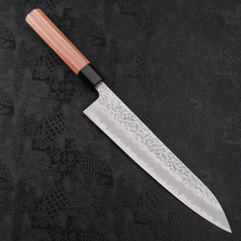Gyuto White Steel #1 Stainless Clad Tsuchime Walnut Handle 240mm (9.4”)-[Musashi]-[Japanese-Kitchen-Knives]