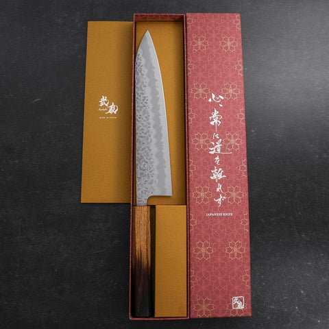Gyuto White Steel #1 Stainless Clad Tsuchime Yaki Urushi Handle 240mm (9.4”)-[Musashi]-[Japanese-Kitchen-Knives]