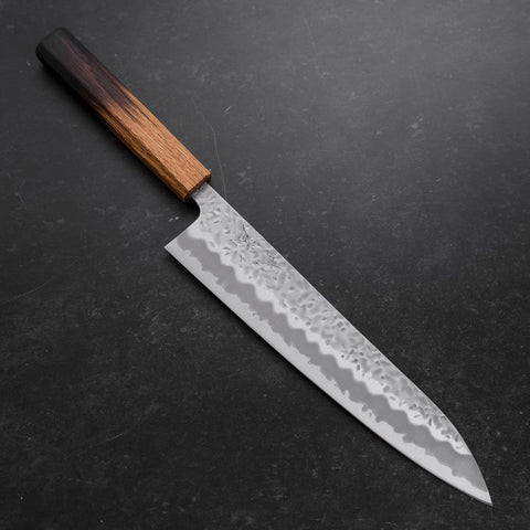 Gyuto White Steel #1 Stainless Clad Tsuchime Yaki Urushi Handle 240mm (9.4”)-[Musashi]-[Japanese-Kitchen-Knives]