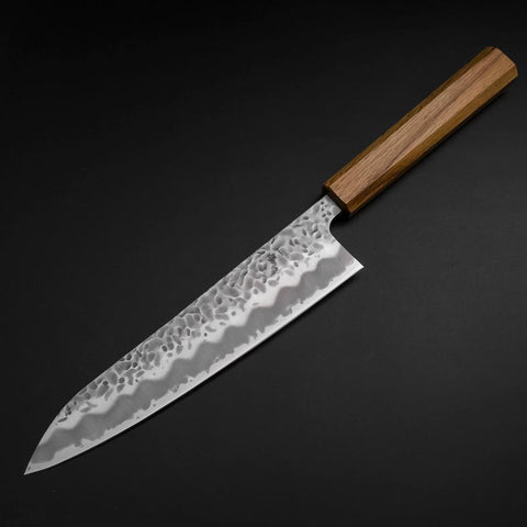 Gyuto White Steel #1 Tsuchime Oak Handle 210mm-[Musashi]-[Japanese-Kitchen-Knives]