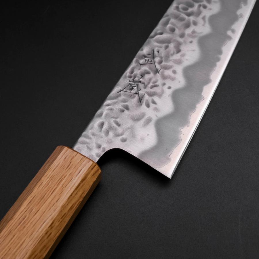 Gyuto White Steel #1 Tsuchime Oak Handle 210mm-[Musashi]-[Japanese-Kitchen-Knives]
