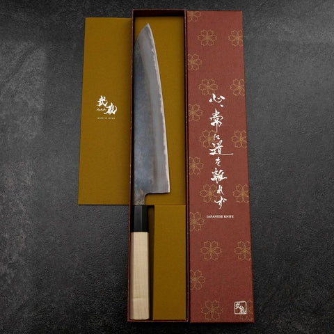 Gyuto White Steel #2 Kurouchi Buffalo Magnolia Handle 240mm-[Musashi]-[Japanese-Kitchen-Knives]