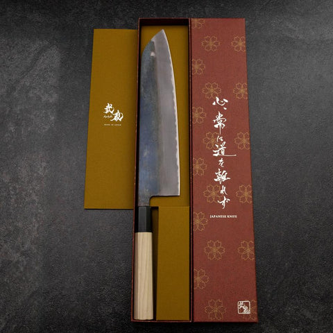 Gyuto White Steel #2 Kurouchi Buffalo Magnolia Handle 240mm（wider width） (9.4”)-[Musashi]-[Japanese-Kitchen-Knives]