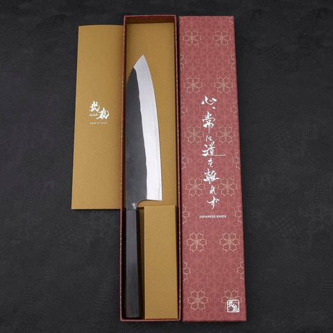 Gyuto White Steel #2 Kurouchi Stainless Clad Ebony Handle 210mm (8.3”)-[Musashi]-[Japanese-Kitchen-Knives]