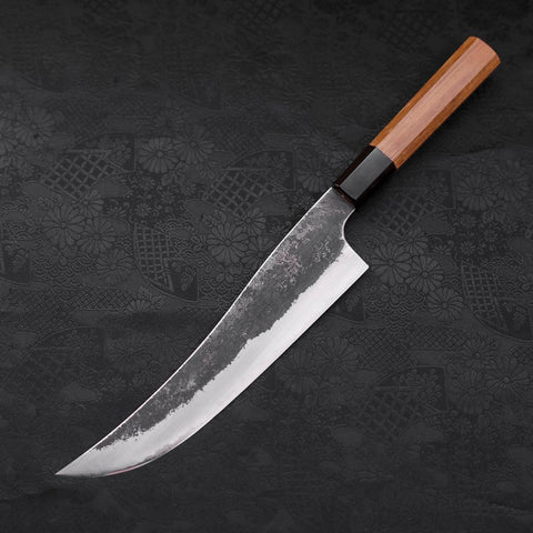 Gyuto White Steel #2 Stainless Clad Kurouchi Buffalo Teak Handle 210mm (8.3”)-[Musashi]-[Japanese-Kitchen-Knives]
