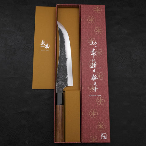 Gyuto White Steel #2 Stainless Clad Kurouchi Buffalo Teak Handle 210mm (8.3”)-[Musashi]-[Japanese-Kitchen-Knives]