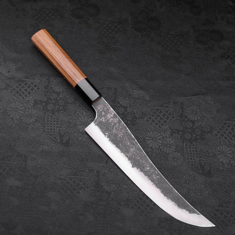 Gyuto White Steel #2 Stainless Clad Kurouchi Buffalo Teak Handle 210mm (8.3”)-[Musashi]-[Japanese-Kitchen-Knives]