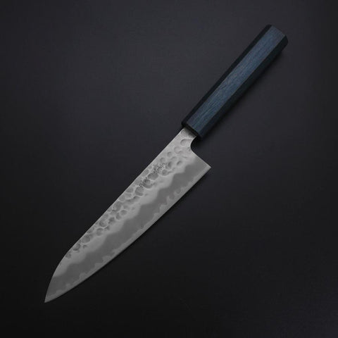 Gyuto White Steel #2 Tsuchime Dark Blue Urushi Handle 180mm (7”)-[Musashi]-[Japanese-Kitchen-Knives]