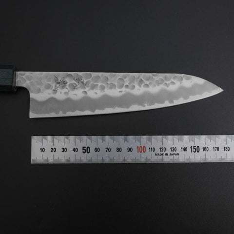 Gyuto White Steel #2 Tsuchime Dark Blue Urushi Handle 180mm (7”)-[Musashi]-[Japanese-Kitchen-Knives]