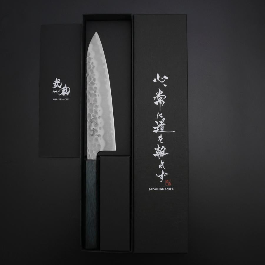 Gyuto White Steel #2 Tsuchime Dark Blue Urushi Handle 180mm (7