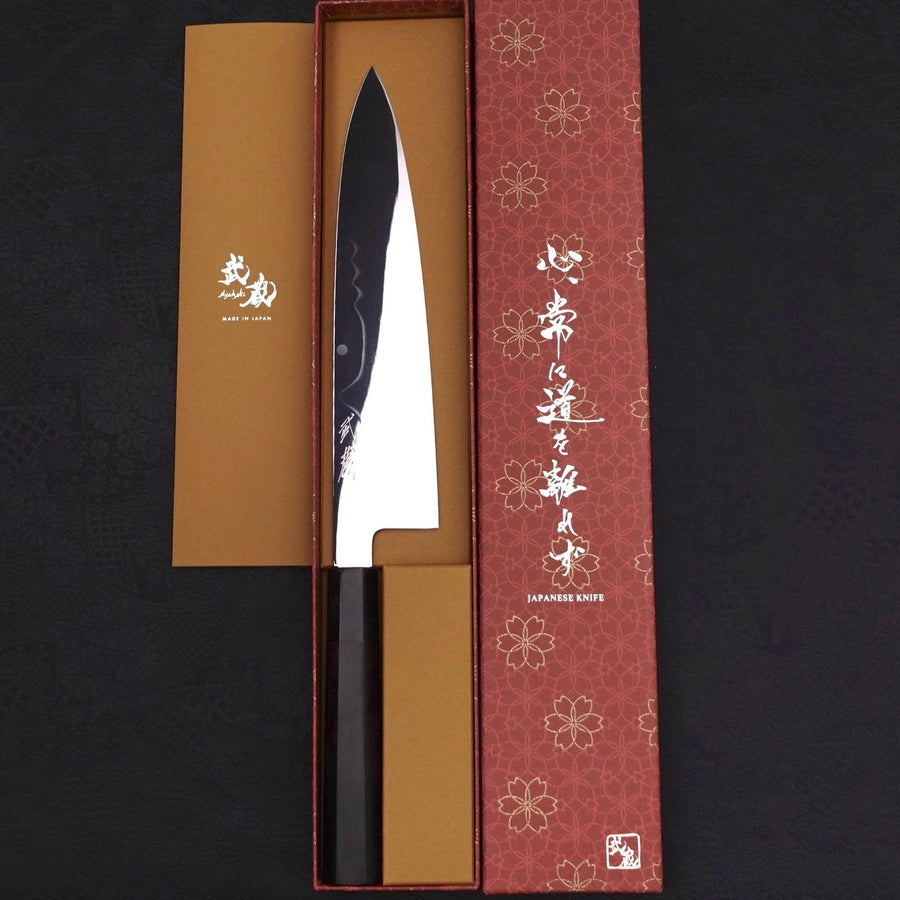 Gyuto White steel #1 Mirror Moon-Fuji Water Honyaki Buffalo Ebony Handle with Sheath 240mm-White steel #1-Japanese Handle-[Musashi]-[Japanese-Kitchen-Knives]