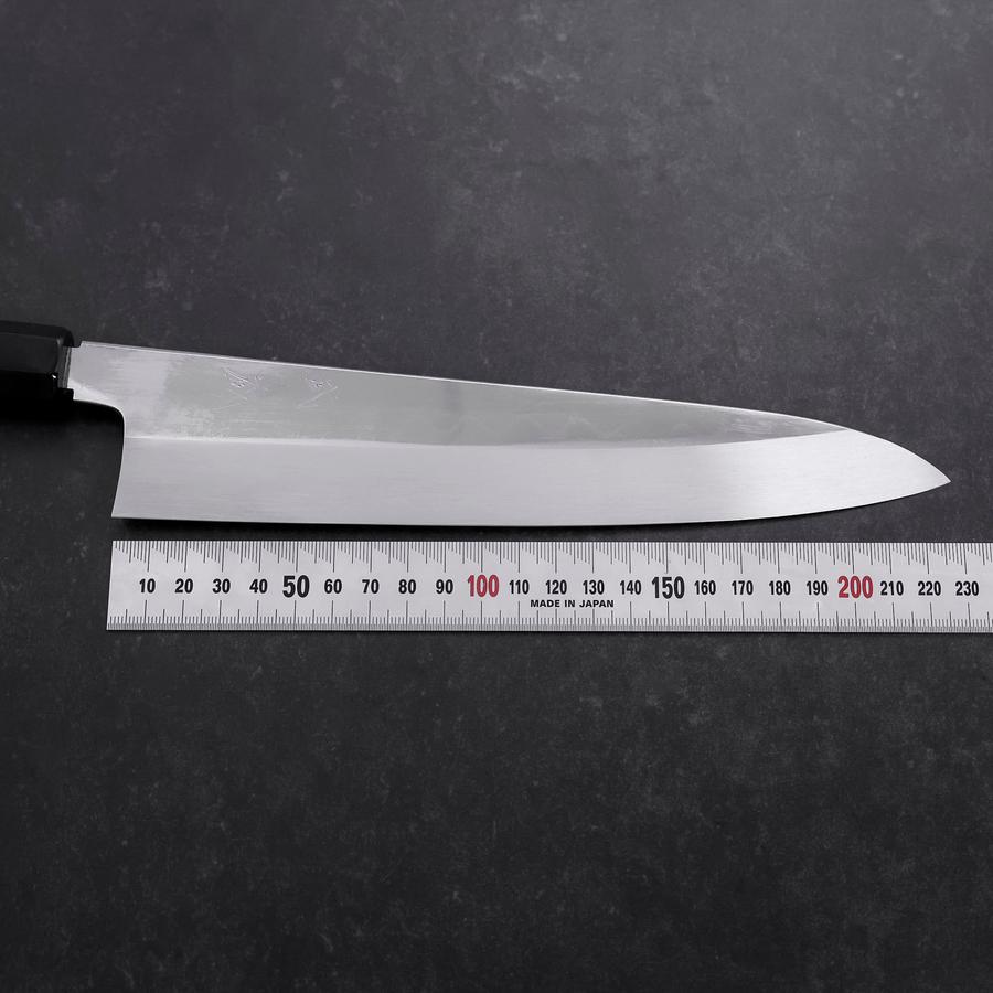 勘所型牛刀 9寸片刃 ウルトラ鏡面仕上げ 黒檀黒水牛角五本銀巻八角柄 楽天市場】勘所型牛刀 9寸（刃渡り270mm）尺（刃渡り300mm）通常鏡面
