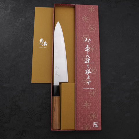 Gyuto ZDP-189 Polished Buffalo Teak Handle 210mm (8.3”)-[Musashi]-[Japanese-Kitchen-Knives]