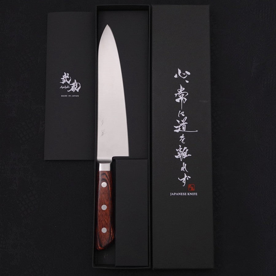 Gyuto knife AUS-8 Polished Western Mahogany Handle 180mm-AUS-8-Polished-Western Handle-[Musashi]-[Japanese-Kitchen-Knives]