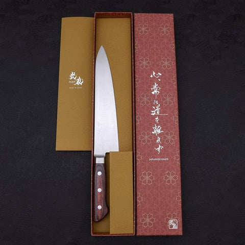 Gyuto knife AUS-8 Polished Western Mahogany Handle 210mm (8.3”)-[Musashi]-[Japanese-Kitchen-Knives]