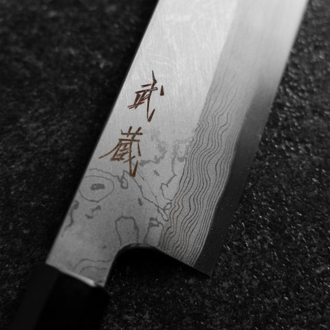Kiritsuke Blue Steel #1 Suminagashi Buffalo Ebony Handle 200mm