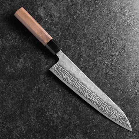 Gyuto Sweden Stainless Steel Nashiji Washi Damascus Black Walnut Handle 210mm