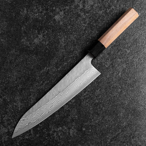 Gyuto Sweden Stainless Steel Nashiji Washi Damascus Black Walnut Handle 210mm