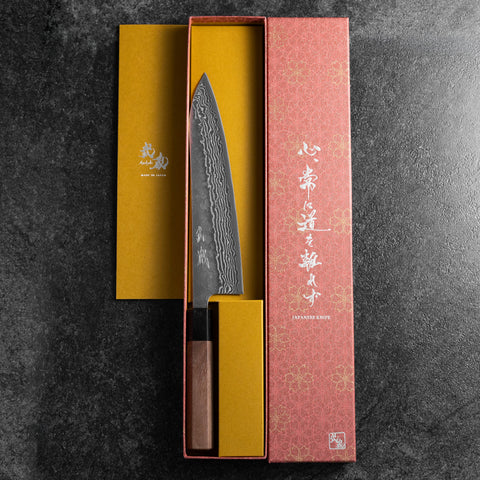 Gyuto Sweden Stainless Steel Nashiji Washi Damascus Black Walnut Handle 210mm