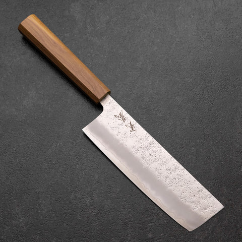 Cuchillo Nakiri de Acero AUS-10 Nashiji Damasco con mango Yaki Urushi, 165 milímetros