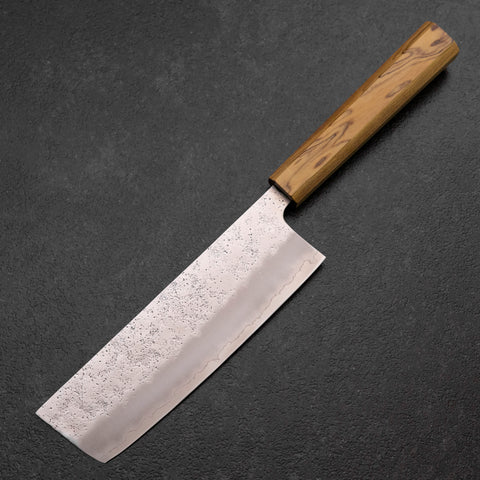 Cuchillo Nakiri de Acero AUS-10 Nashiji Damasco con mango Yaki Urushi, 165 milímetros