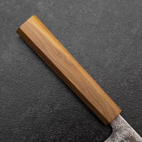 Cuchillo Nakiri de Acero AUS-10 Nashiji Damasco con mango Yaki Urushi, 165 milímetros