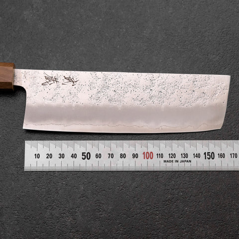 Cuchillo Nakiri de Acero AUS-10 Nashiji Damasco con mango Yaki Urushi, 165 milímetros