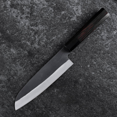 Santoku Blue Steel #2 Kurouchi Chokin Great Buddha Buffalo Ebony Handle 165mm (6.5")