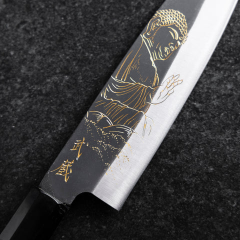 Santoku Blue Steel #2 Kurouchi Chokin Great Buddha Buffalo Ebony Handle 165mm (6.5")
