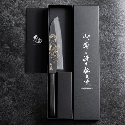 Santoku Blue Steel #2 Kurouchi Chokin Great Buddha Buffalo Ebony Handle 165mm (6.5")