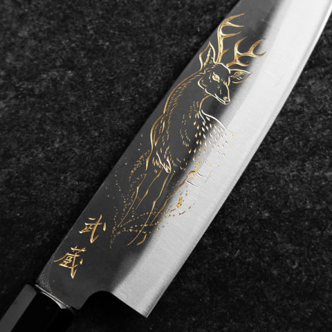 Santoku Blue Steel #2 Kurouchi Chokin Deer Buffalo Ebony Handle 165mm (6.5")