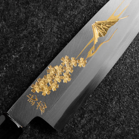Santoku White Steel #2 Kasumi Single Bevel Chokin Sakura-Fuji Buffalo Ebony Handle 155mm
