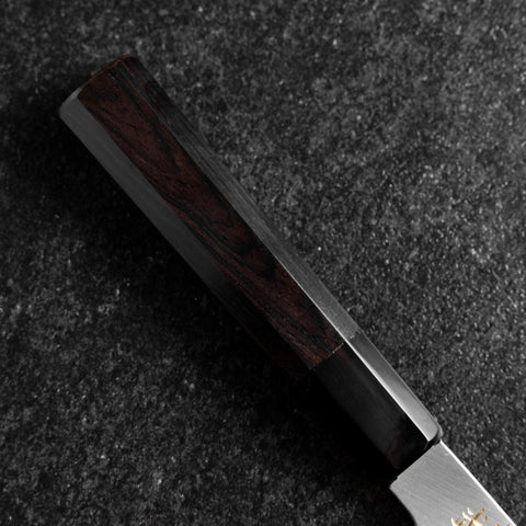 Santoku White Steel #2 Kasumi Single Bevel Chokin Sakura-Fuji Buffalo Ebony Handle 155mm