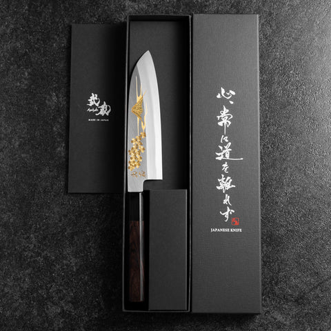 Santoku White Steel #2 Kasumi Single Bevel Chokin Sakura-Fuji Buffalo Ebony Handle 155mm