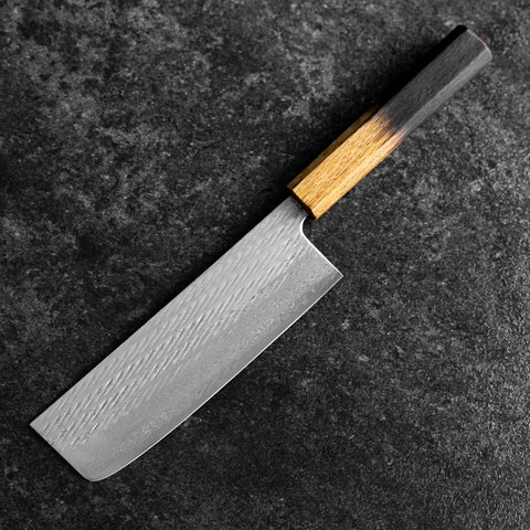 Nakiri Silver Steel #3 Nawame Damascus YakiUrushi Handle 165mm (6.5”)