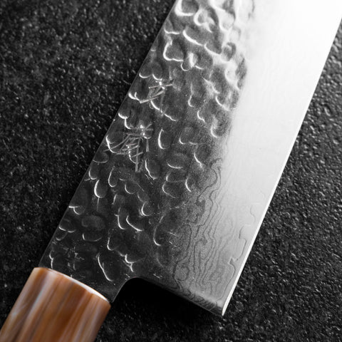 Gyuto VG-10 Mirror Tsuchime Damascus Dark Pink Buffalo Maple Handle 210mm