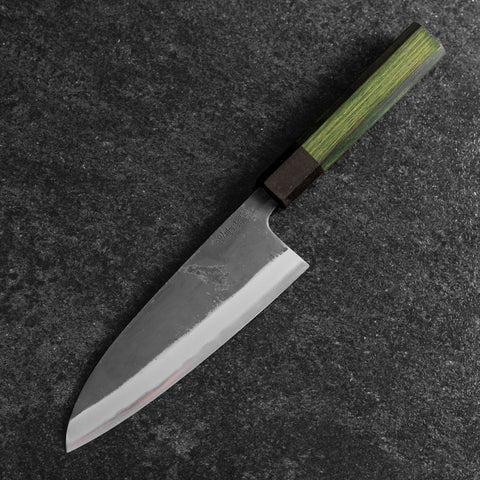 Santoku Stainless Clad Blue Super Kurouchi Green Urushi Handle 165mm (6.5”)