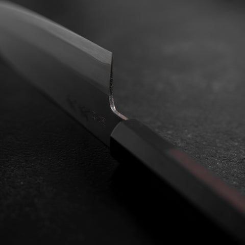 Santoku Stainless Clad Blue Super Polished Buffalo Ebony Handle 180mm